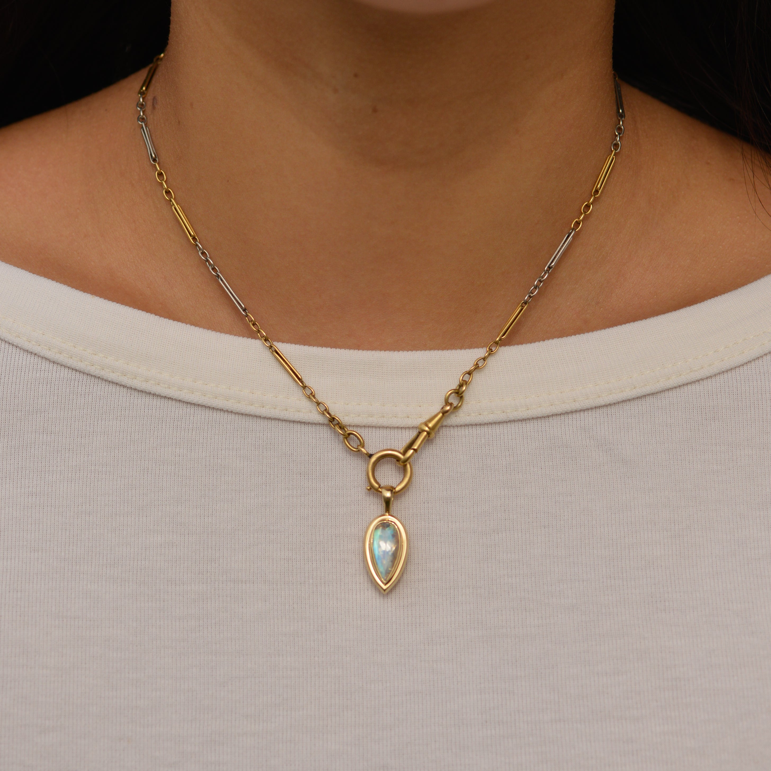 Bubble Bezel Pendant, rainbow moonstone