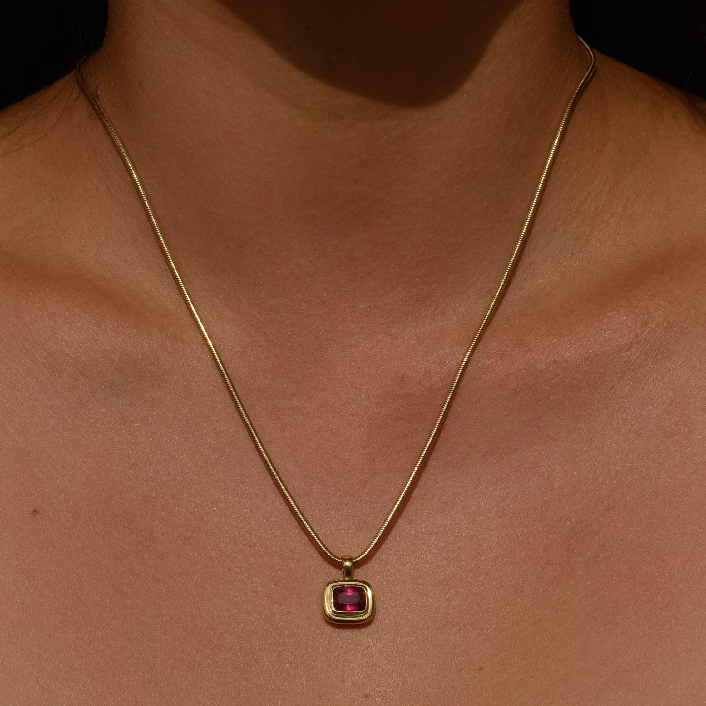 Bubble Bezel Pendant, rubellite tourmaline