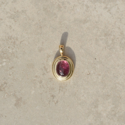 Bubble Bezel Pendant, pink tourmaline cabochon