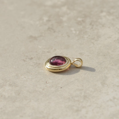Bubble Bezel Pendant, pink tourmaline cabochon