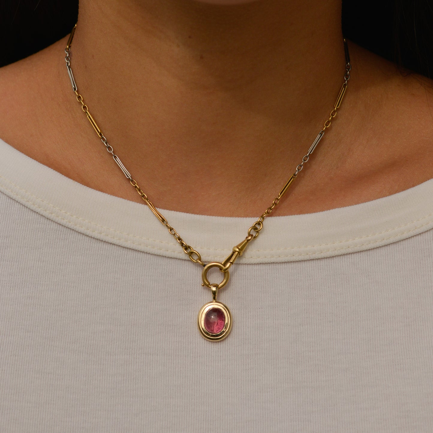 09: Bubble Bezel Pendant, pink tourmaline cabochon