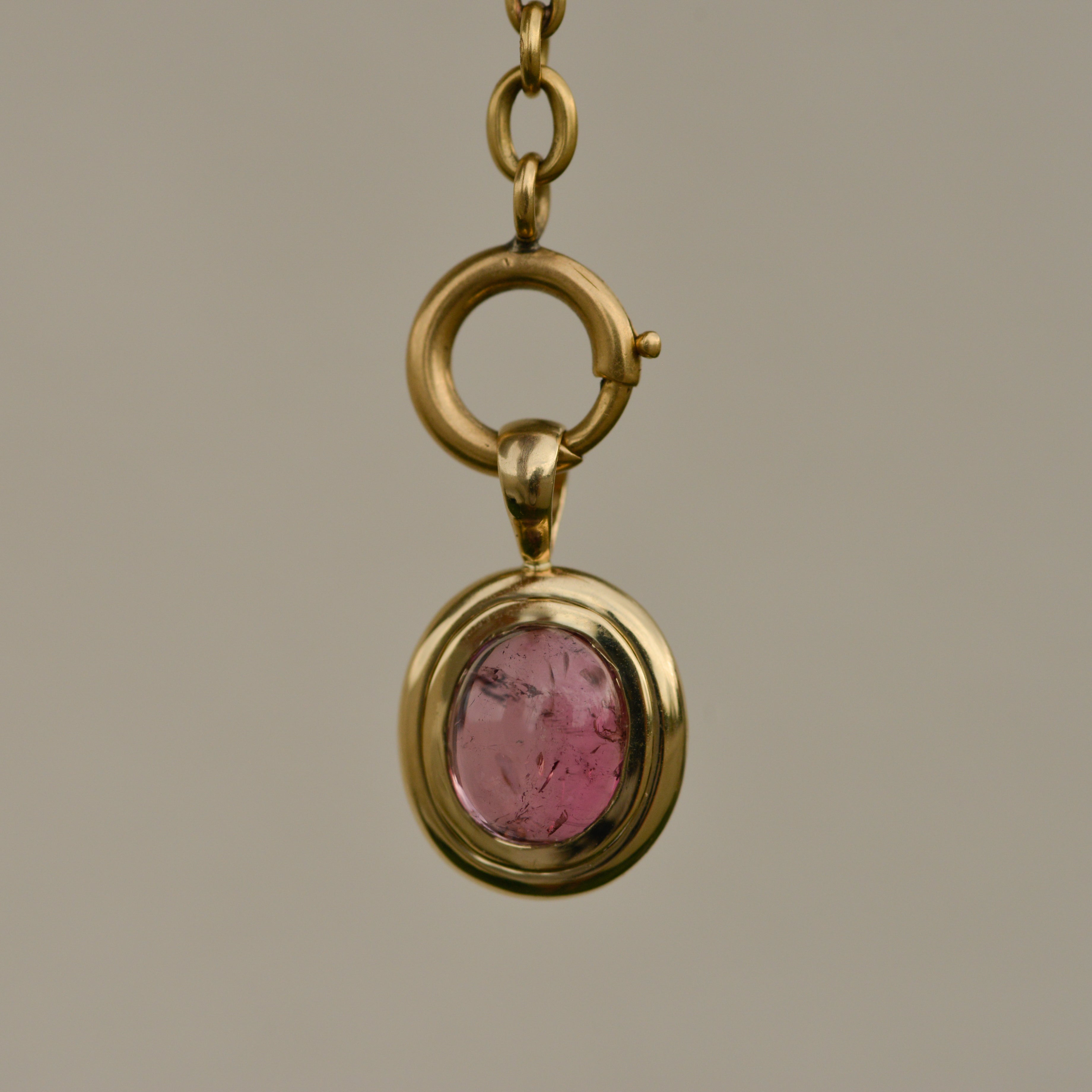 Bubble Bezel Pendant, pink tourmaline cabochon