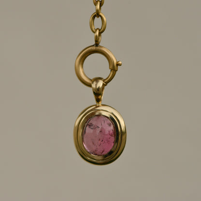 Bubble Bezel Pendant, pink tourmaline cabochon
