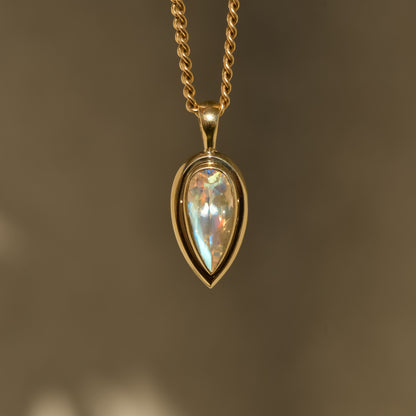 Bubble Bezel Pendant, rainbow moonstone
