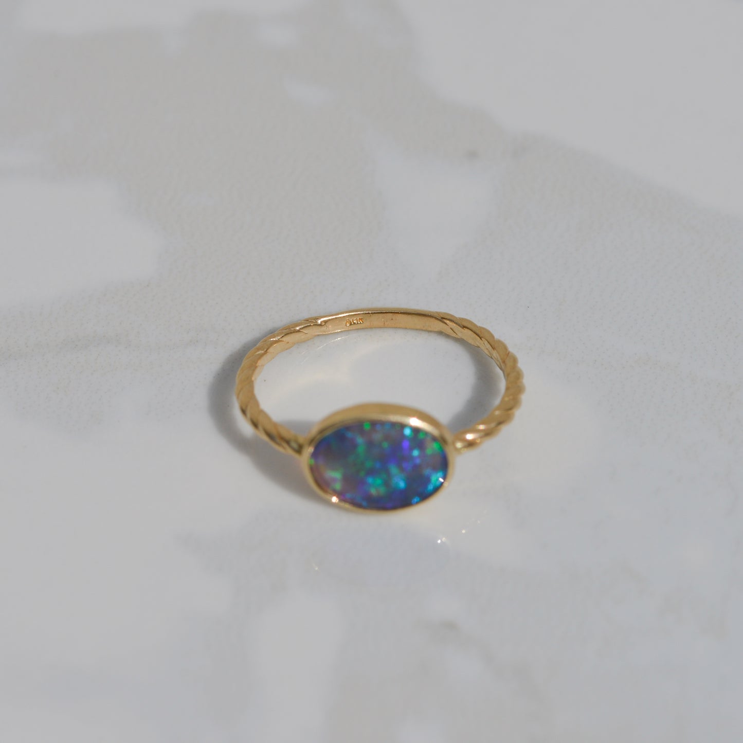 Estate Black Opal Ring Sz 8 14k