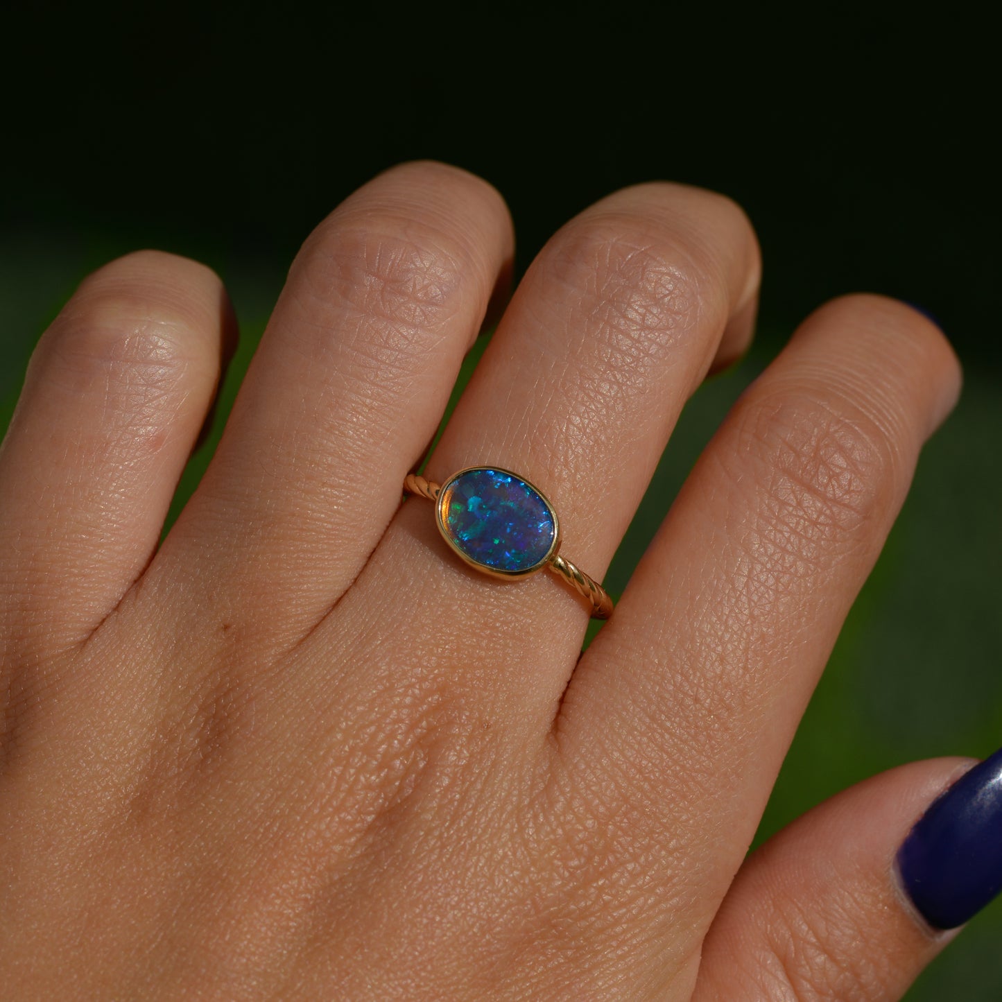 Estate Black Opal Ring Sz 8 14k