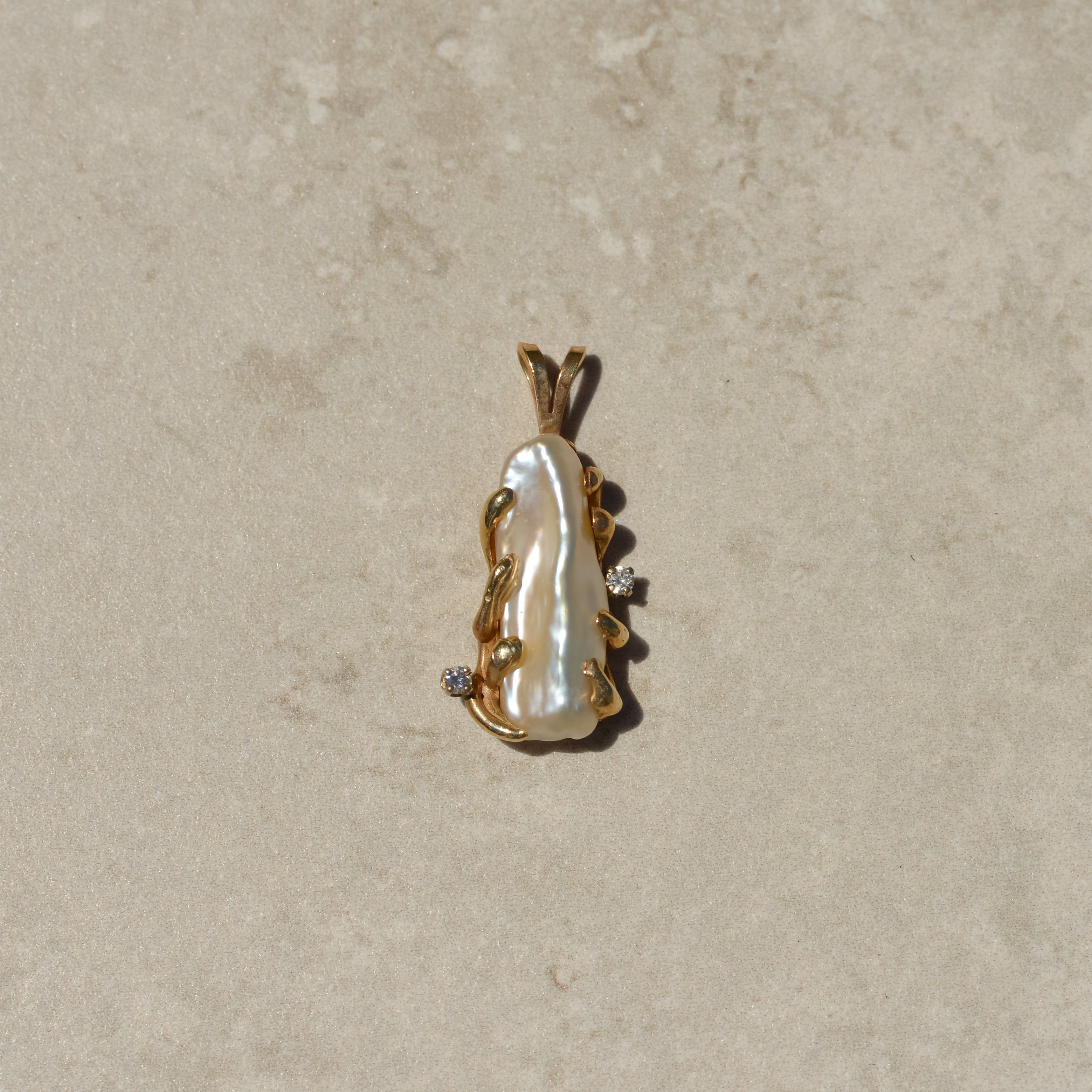 Vintage Baroque Pearl Diamond Pendant