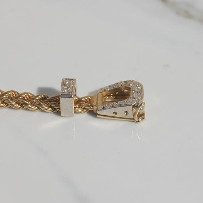 Vintage Double Rope Diamond Buckle Bracelet 14k Gold