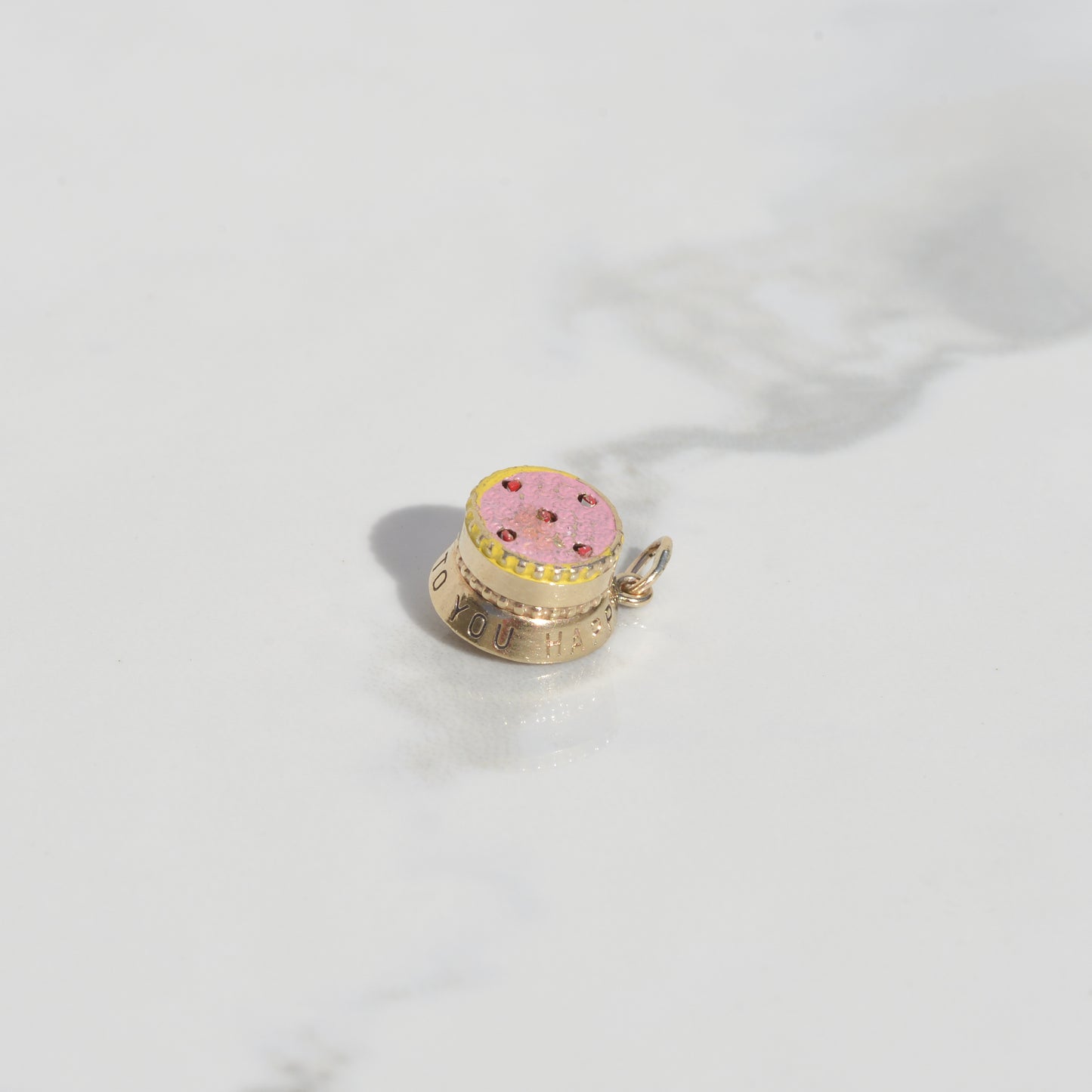 Vintage Happy Birthday Cake Charm 14k