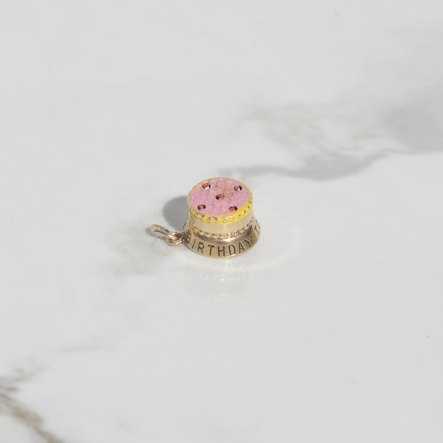 Vintage Happy Birthday Cake Charm 14k