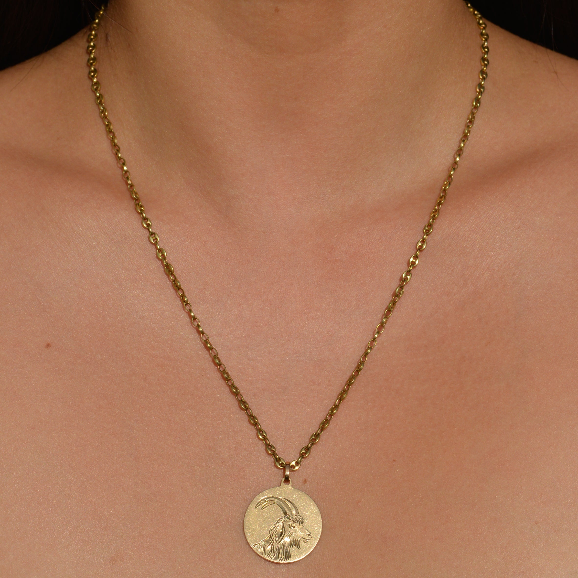 Vintage Engraved Capricorn Medallion Charm