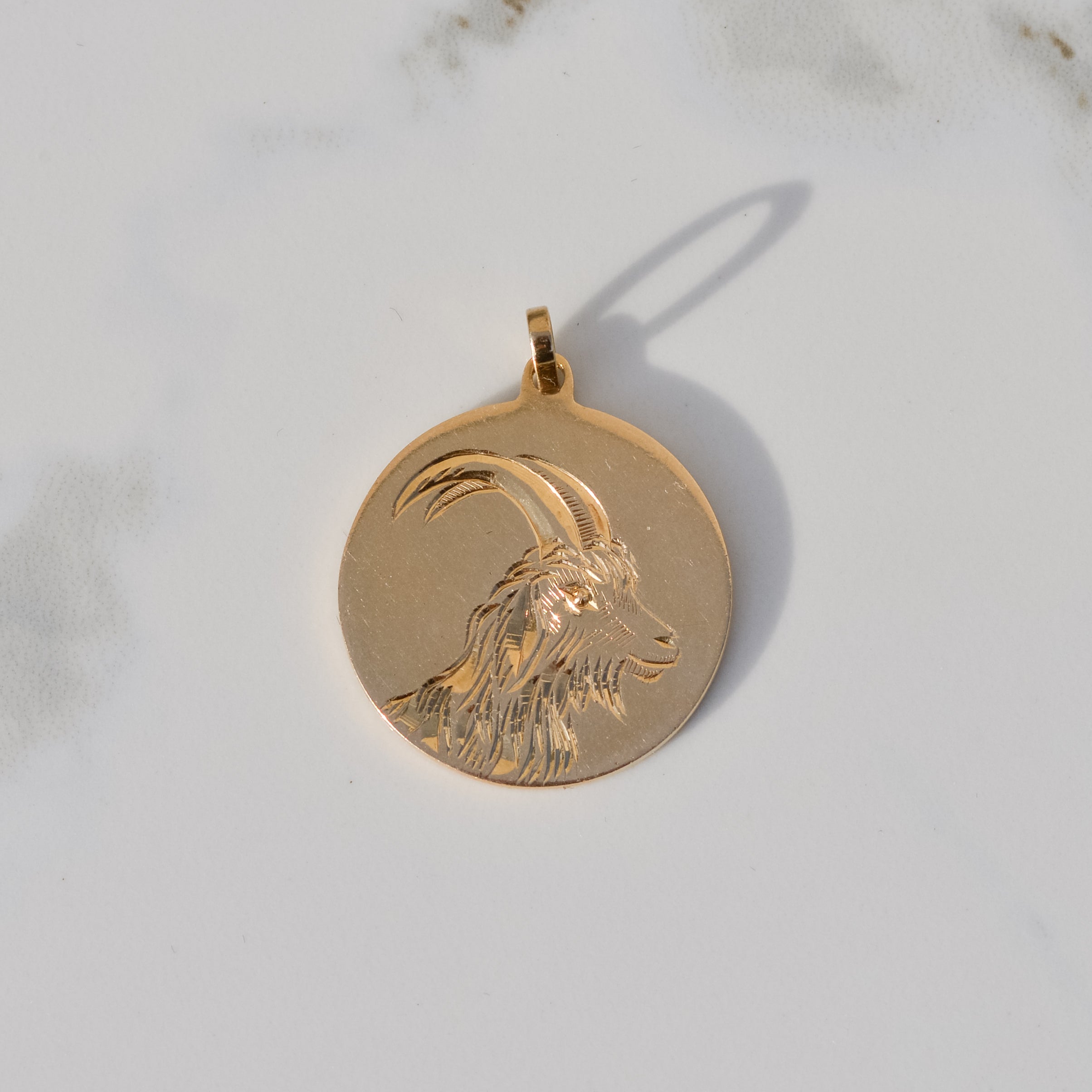Vintage Engraved Capricorn Medallion Charm
