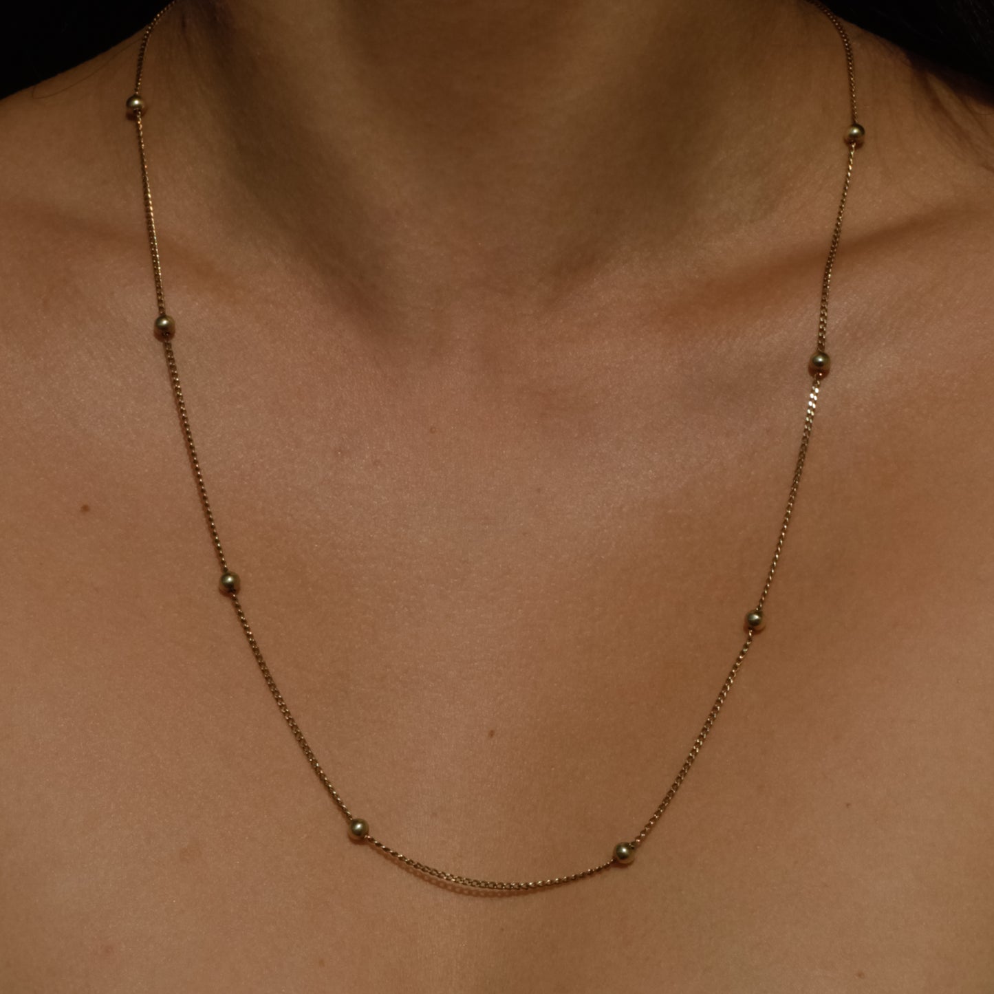 Station Bead Chain Necklace 24" 14k Gold