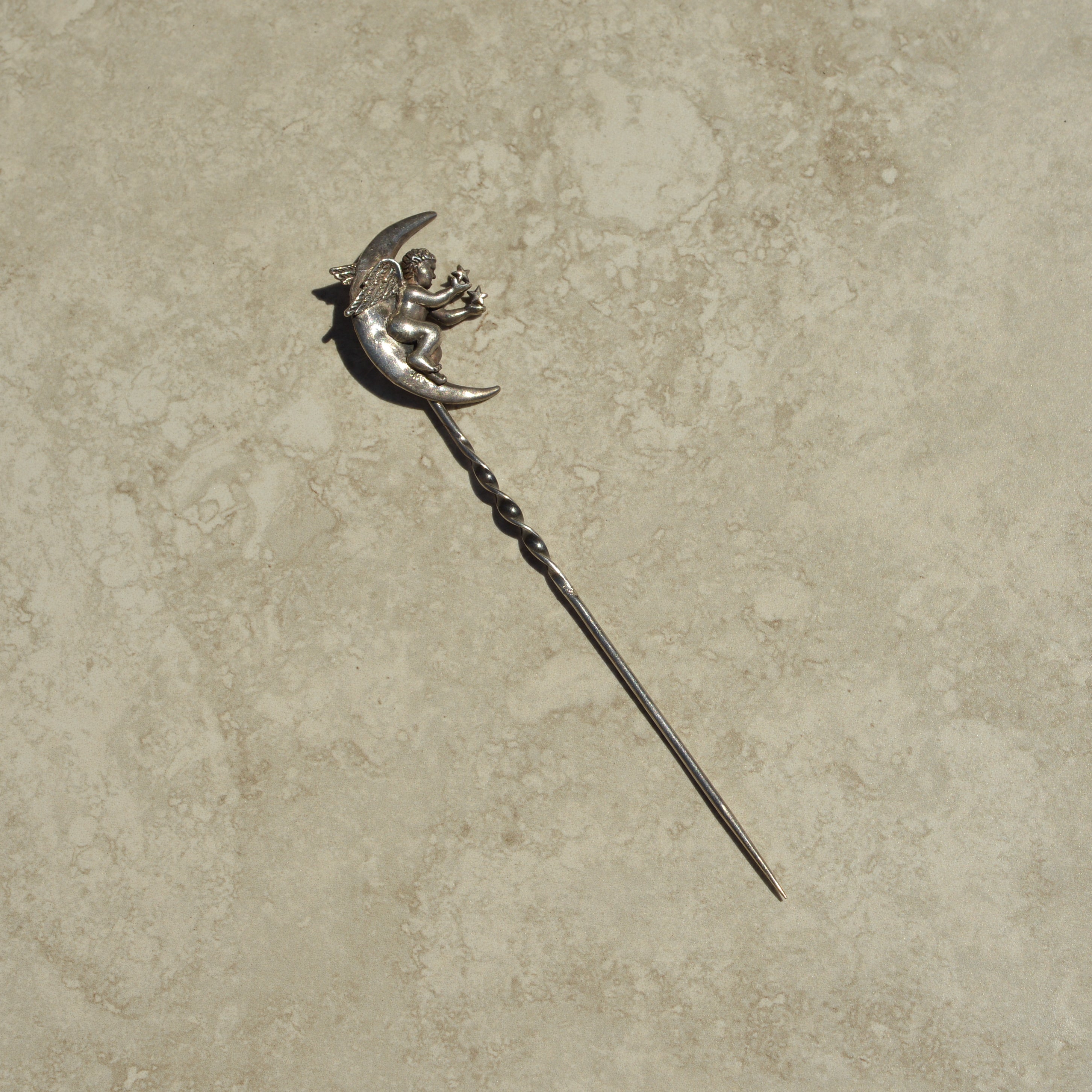 Vintage Sterling Cherub Celestial Pin