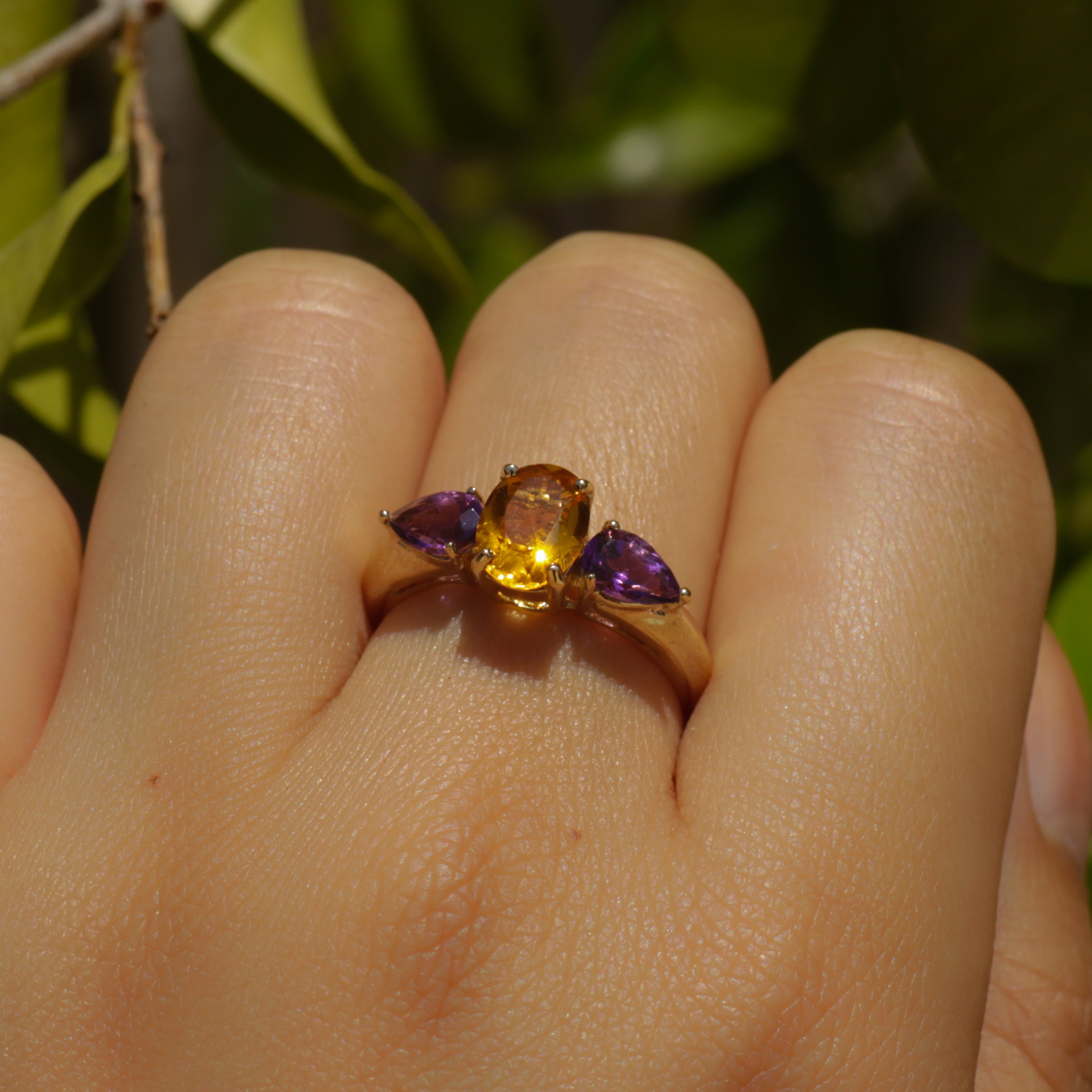 Vintage Citrine and Amethyst Ring Sz 7 10k
