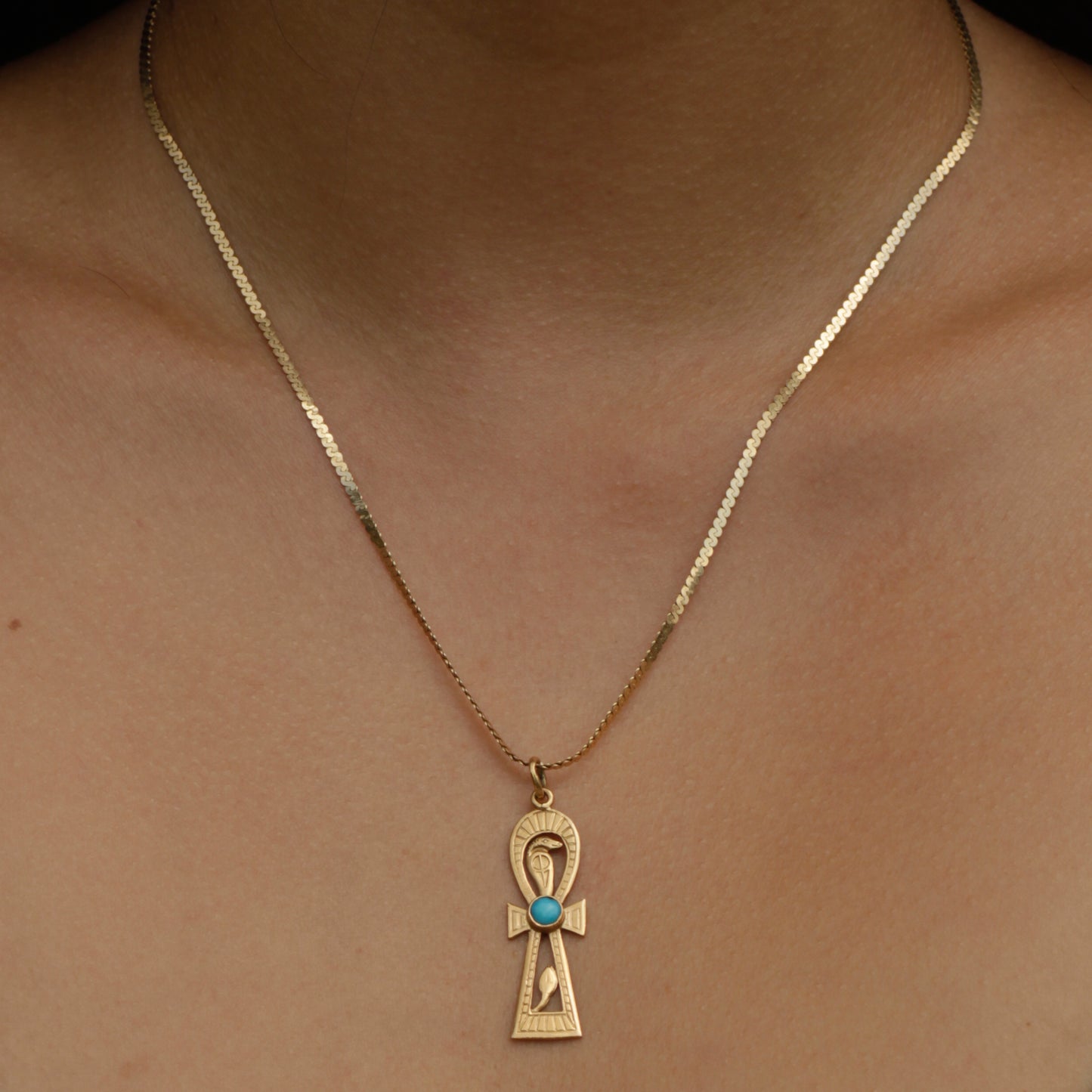 Vintage Turquoise Cobra Ankh Pendant 18k