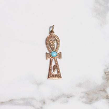 Vintage Turquoise Cobra Ankh Pendant 18k