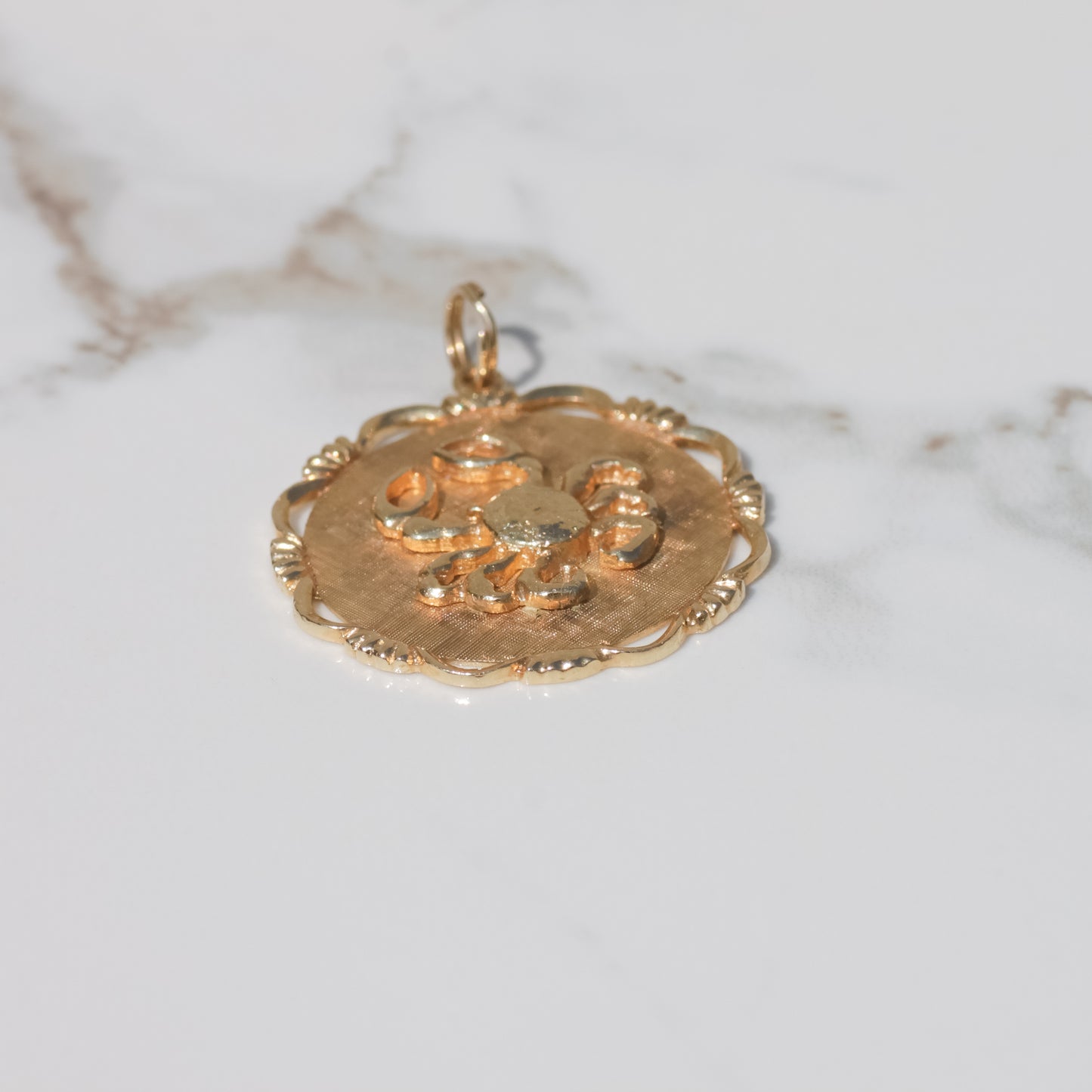 Vintage Cancer Zodiac Medallion Charm 14k