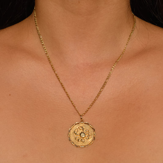 Vintage Cancer Zodiac Medallion Charm 14k