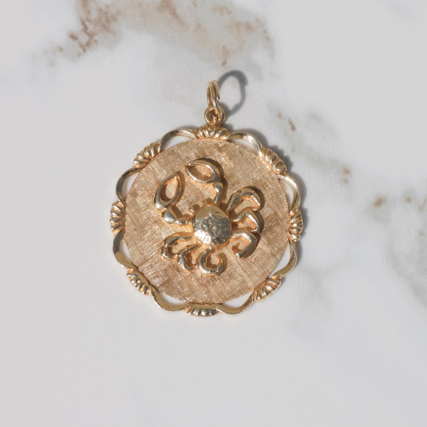 Vintage Cancer Zodiac Medallion Charm 14k