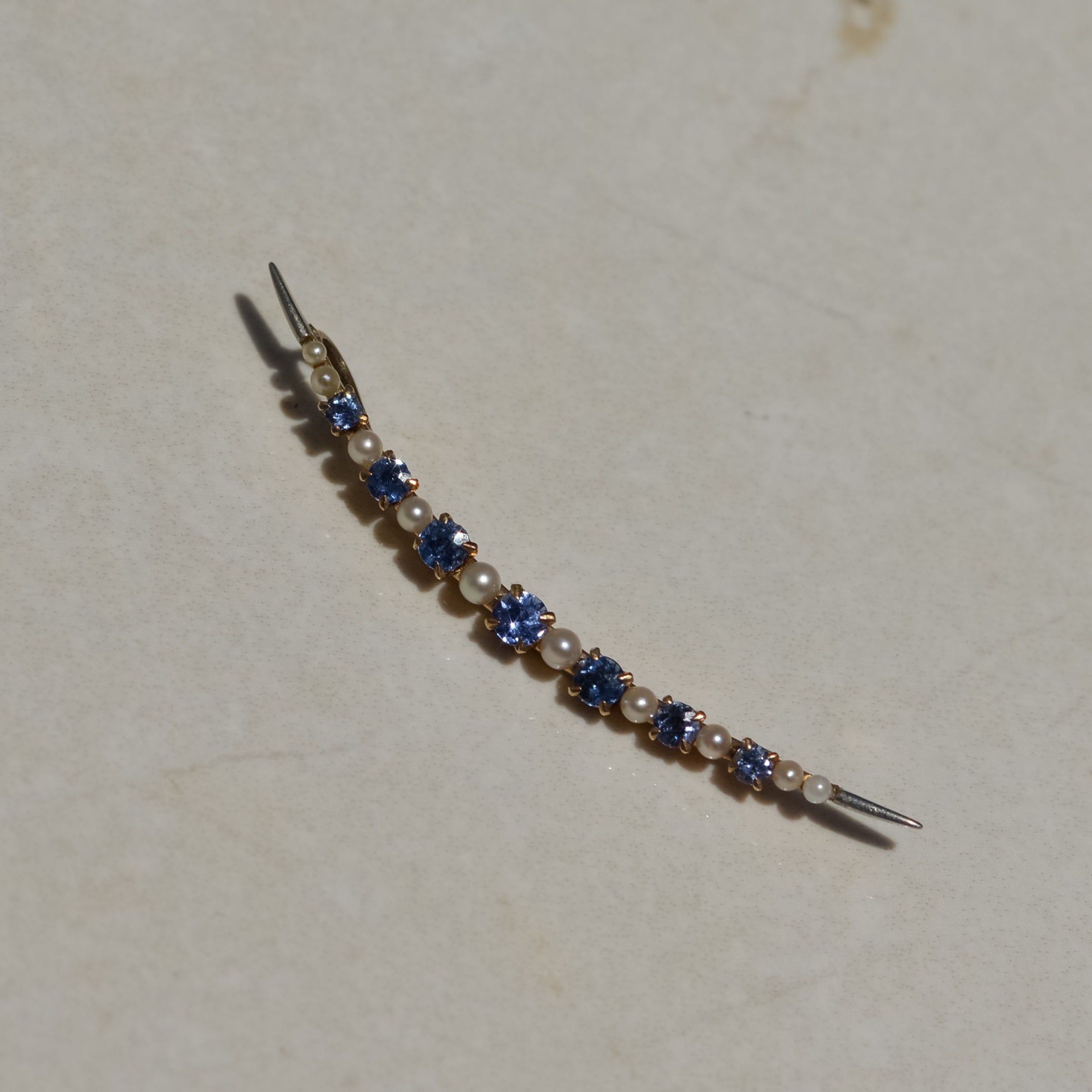Art Deco Sapphire and Pearl Crescent