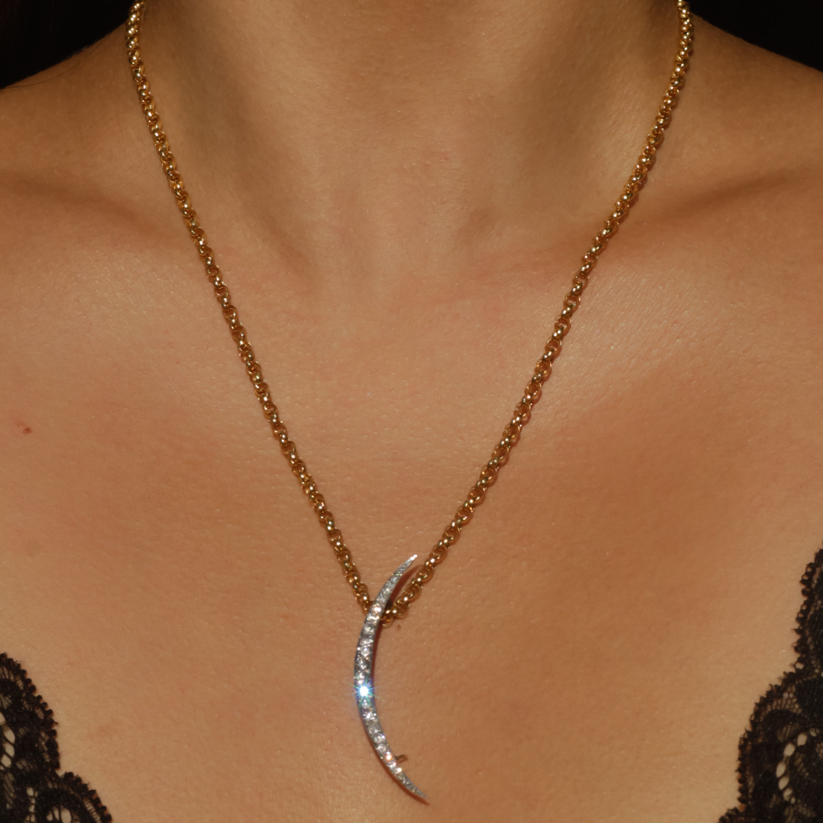 Antique Art Deco Diamond Crescent Brooch