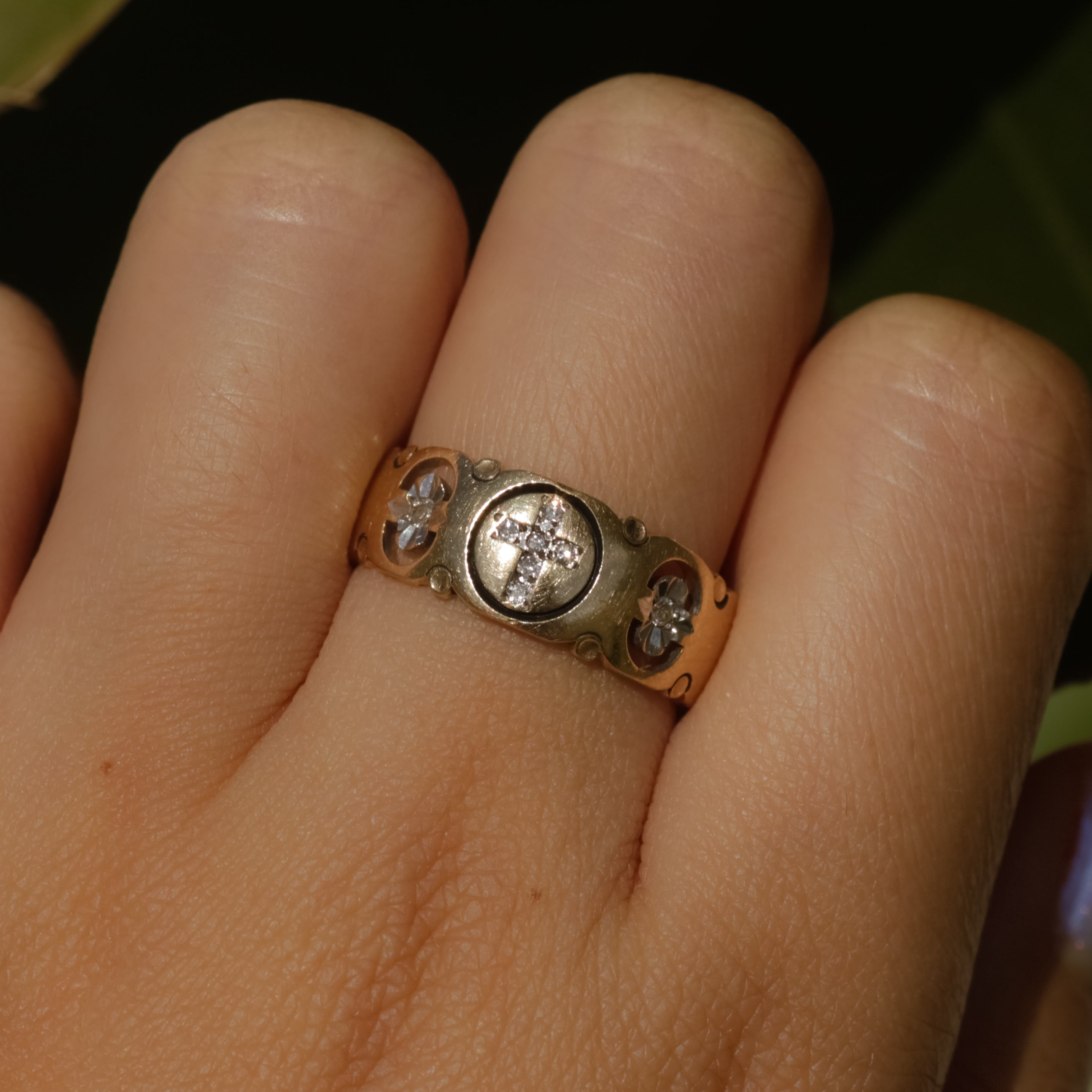 Vintage Diamond Cross & Star Band 14k Sz 7 1/2