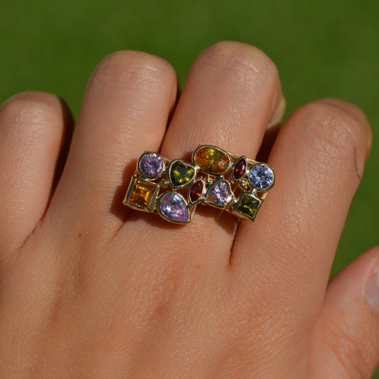 Estate Colorful CZ Statement Ring Sz 7 14k