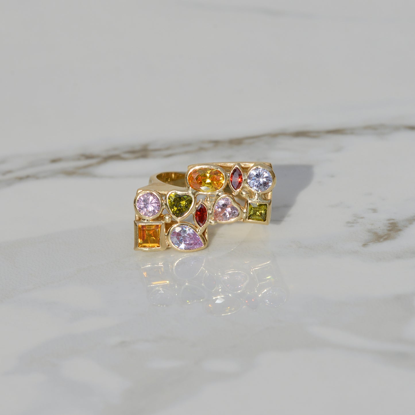 Estate Colorful CZ Statement Ring Sz 7 14k