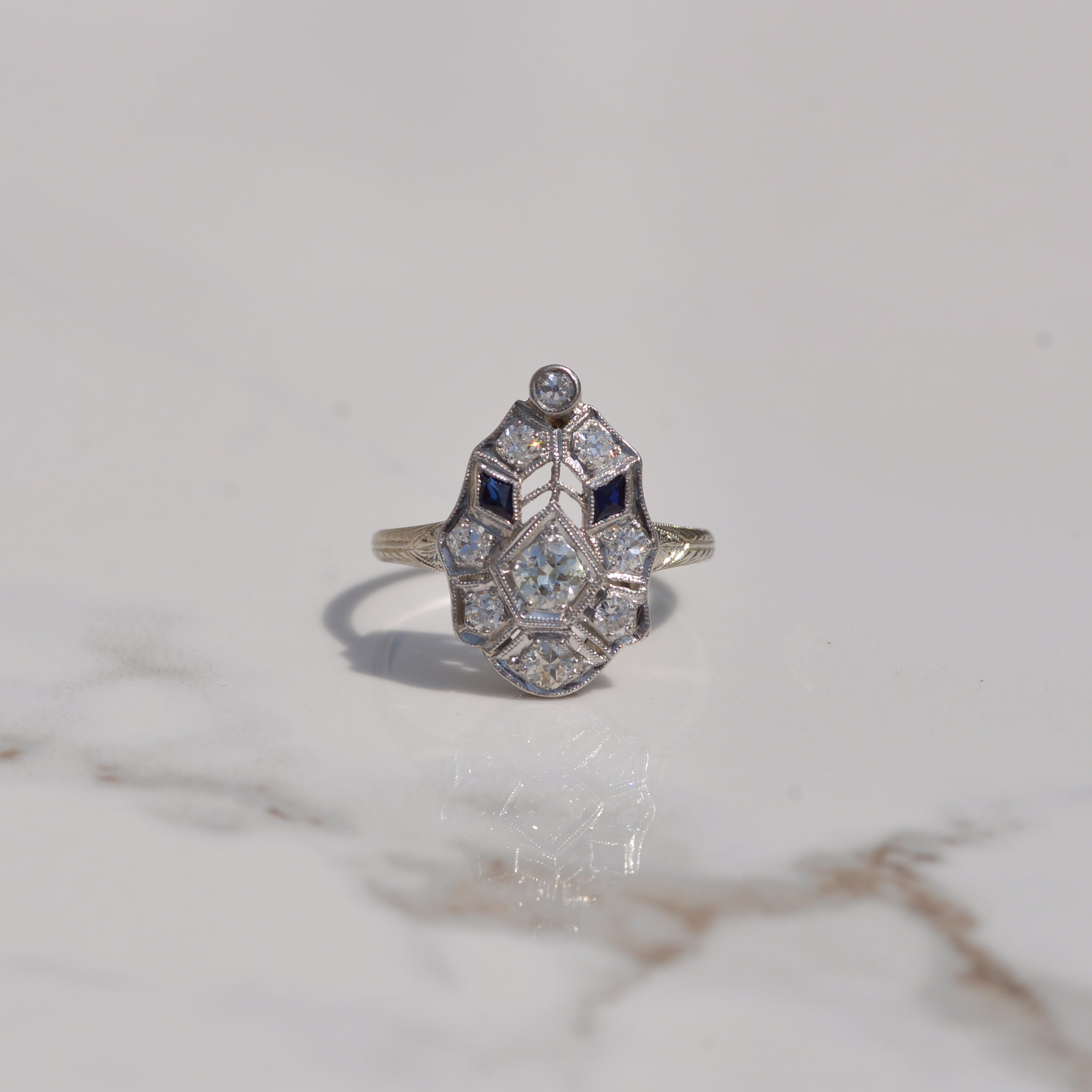 Art Deco Diamond and Sapphire Ring