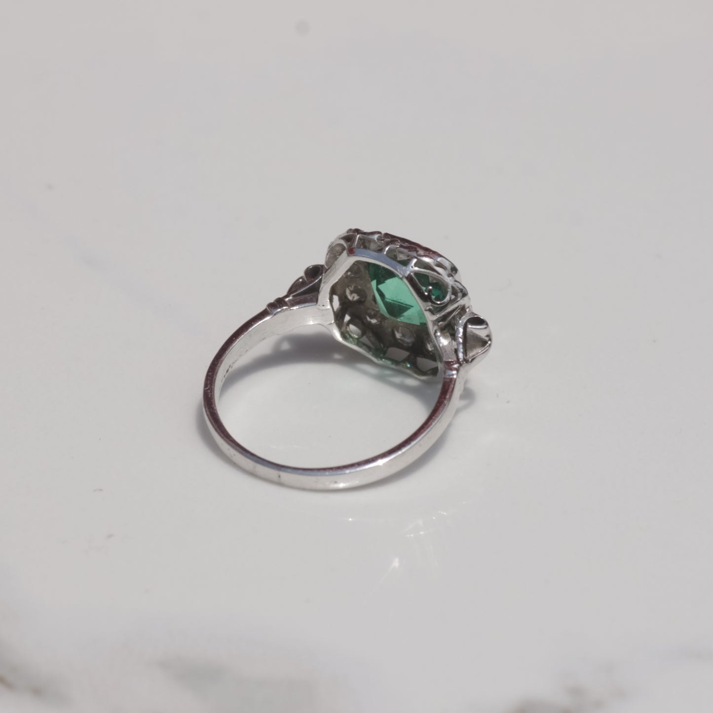 Art Deco Colombian Emerald (GIA Certified) and Diamond Halo Ring 14k Gold Sz 5