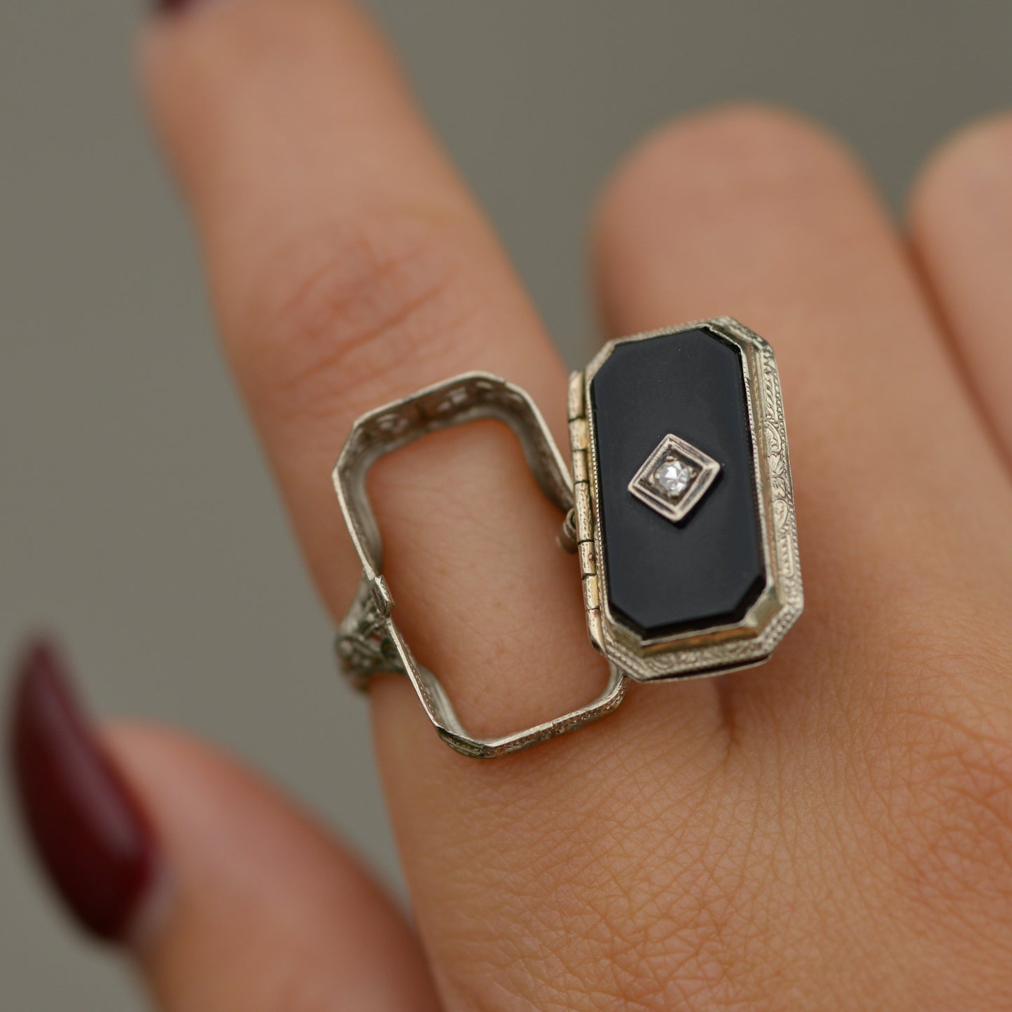 Late Art Deco Onyx & Cameo Flip Ring