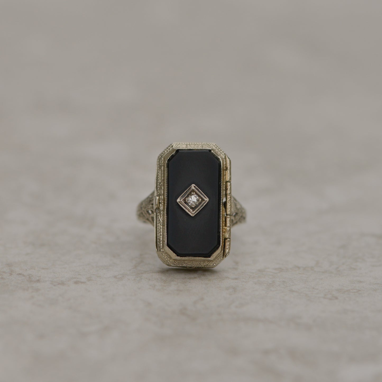 Late Art Deco Onyx & Cameo Flip Ring