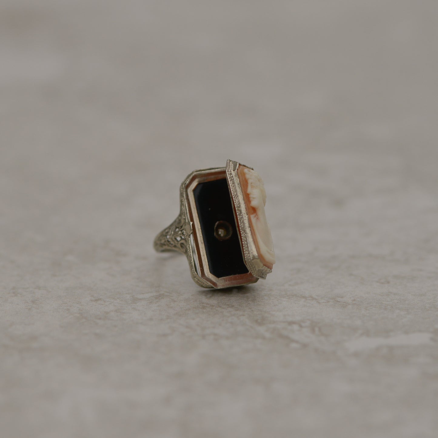 Late Art Deco Onyx & Cameo Flip Ring
