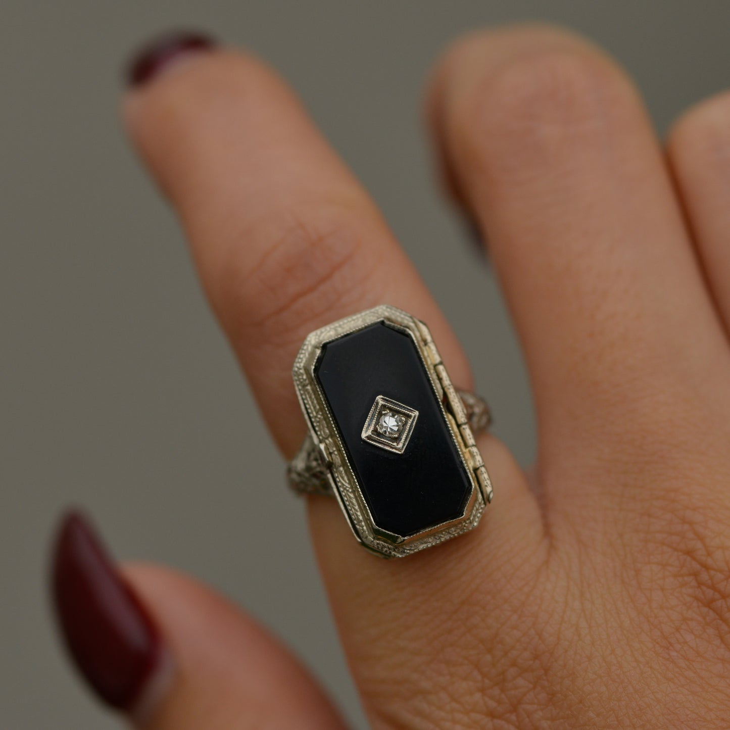 Late Art Deco Onyx & Cameo Flip Ring