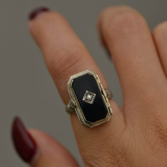 Late Art Deco Onyx & Cameo Flip Ring