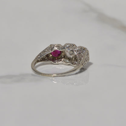 Art Deco Diamond and Ruby Ring Sz 6 1/2 18k