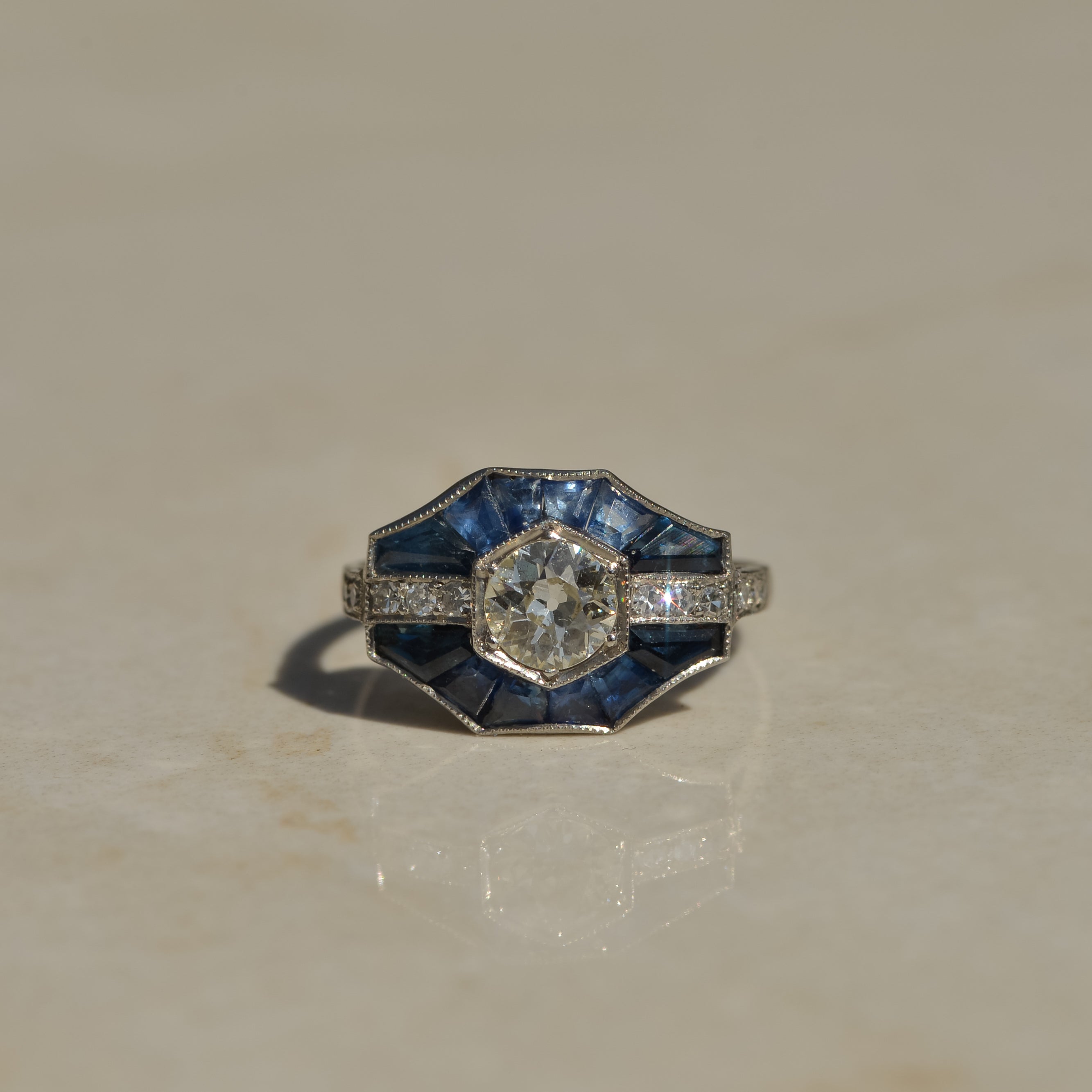 Art Deco Diamond and Sapphire Ring