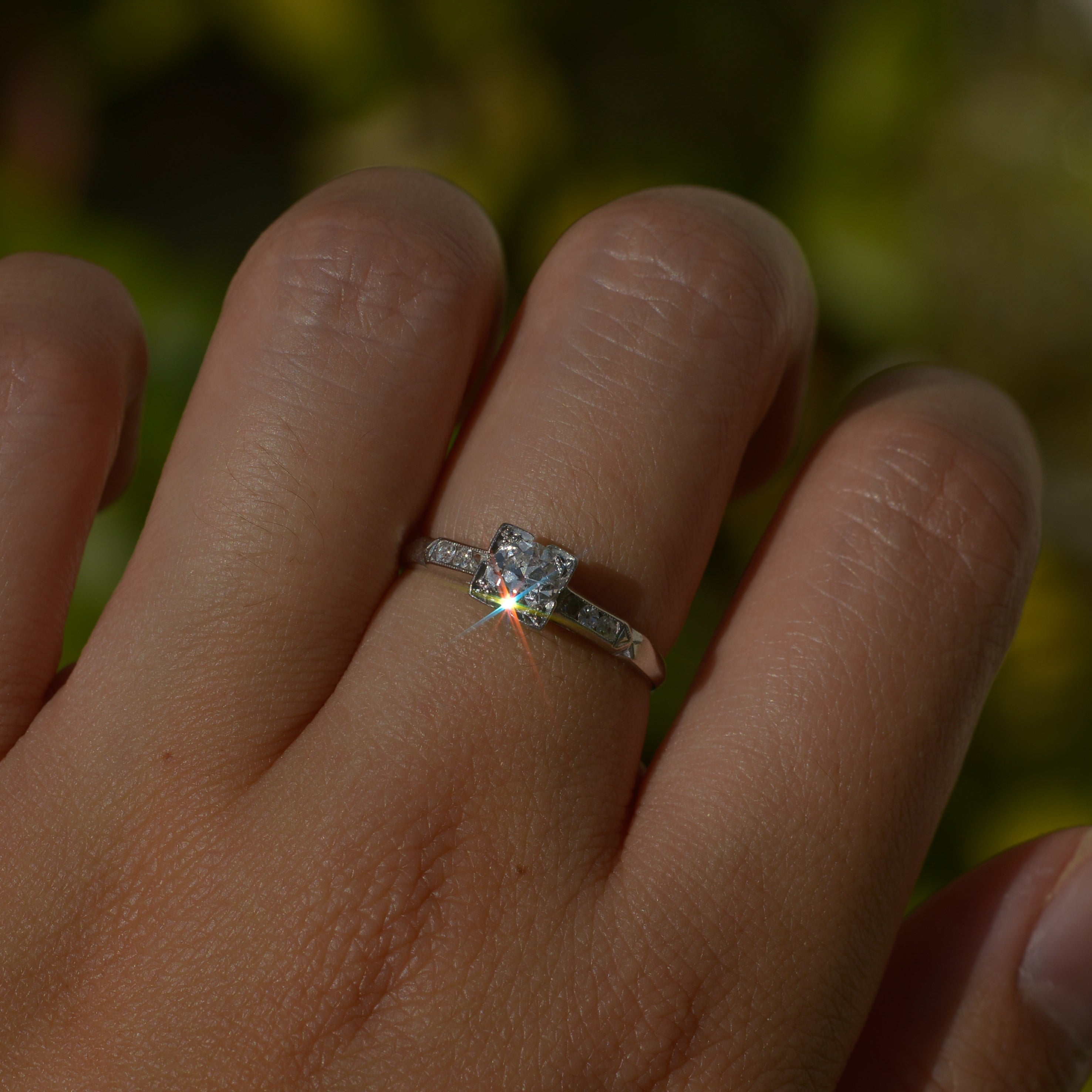 Art Deco Diamond Ring Sz 5 3/4 Platinum