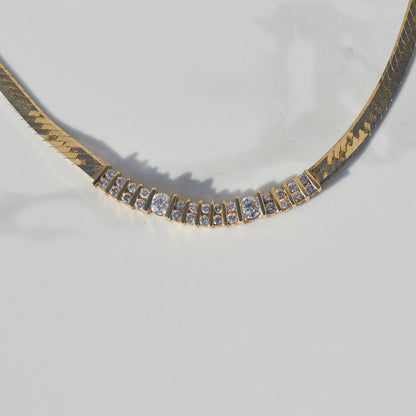 Vintage Diamond Herringbone Necklace 16" 14k