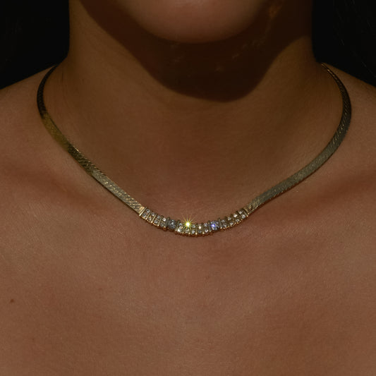 Vintage Diamond Herringbone Necklace 16" 14k