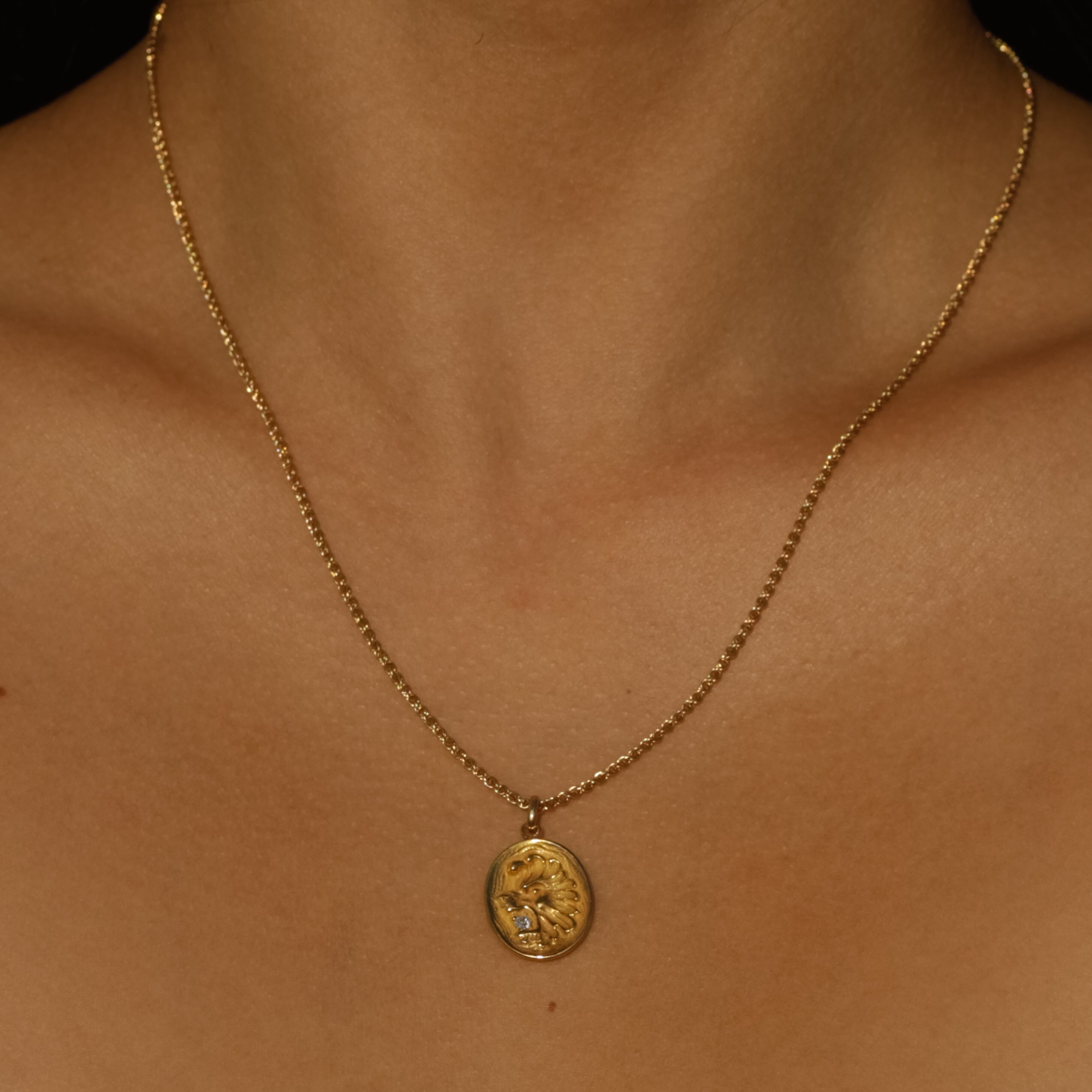 Art Nouveau Lion Pendant with Old Mine Diamond