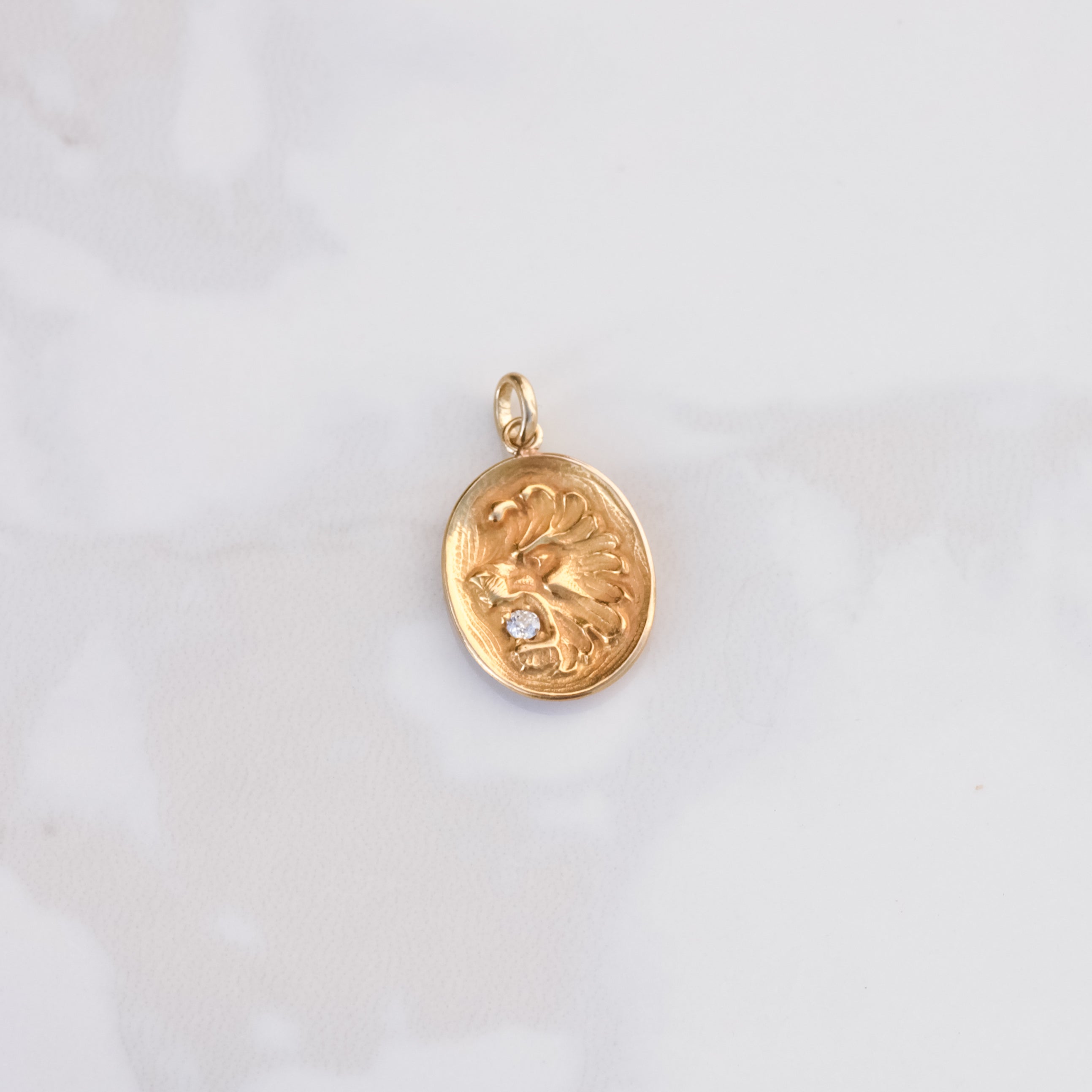 Art Nouveau Lion Pendant with Old Mine Diamond