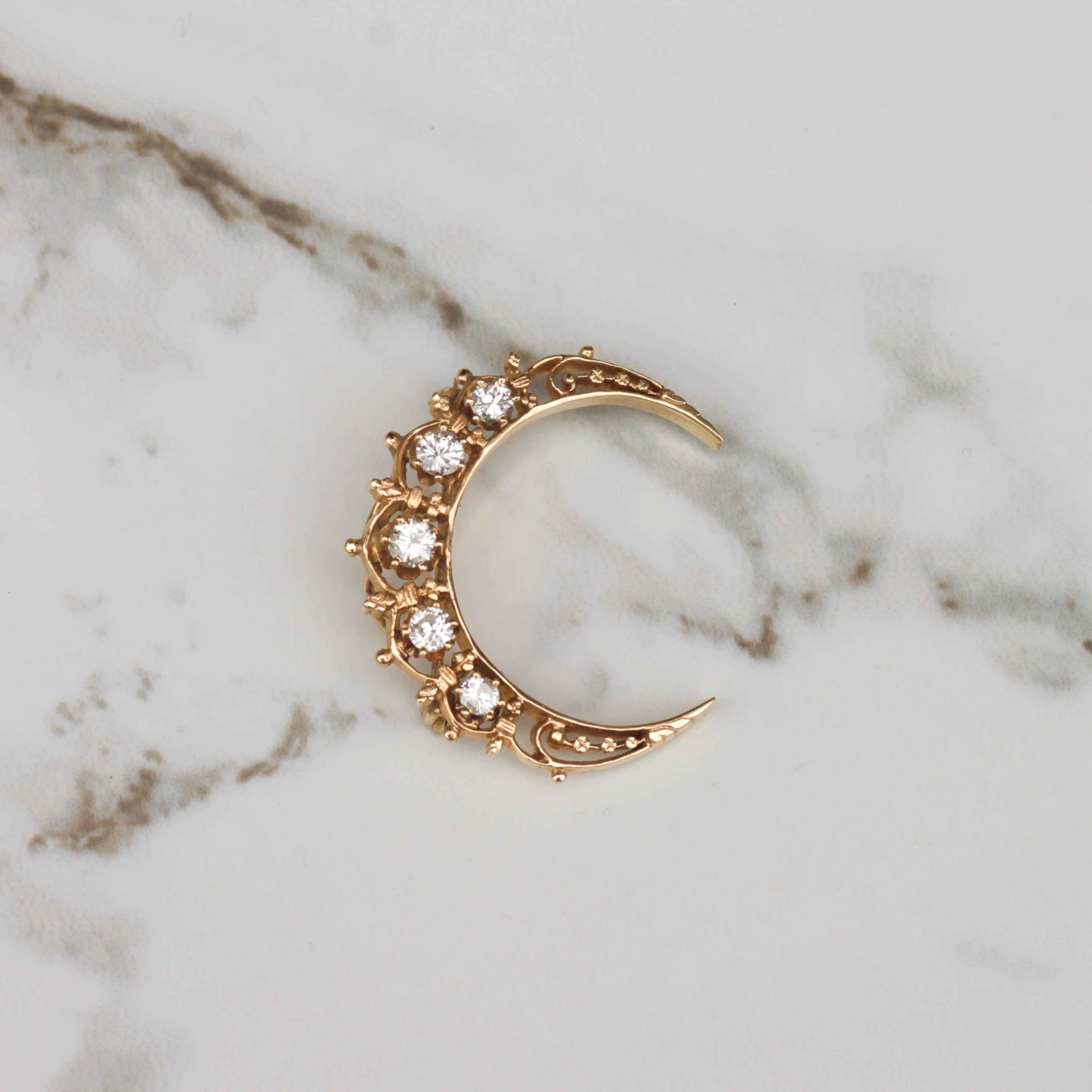 Vintage Crescent Moon Diamond Brooch