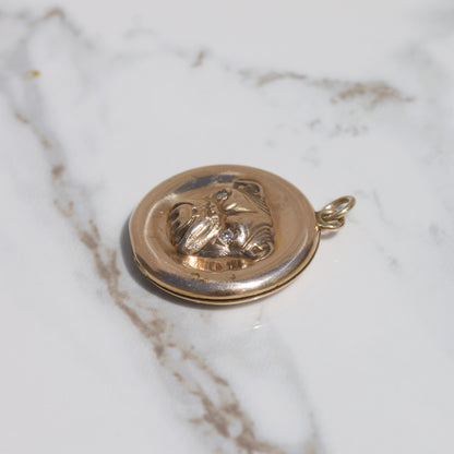 Victorian Bulldog Locket with Diamond Eyes 10k