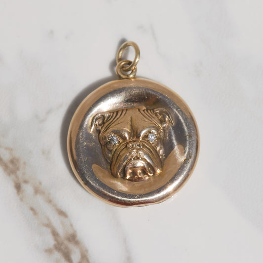 Victorian Bulldog Locket with Diamond Eyes 10k