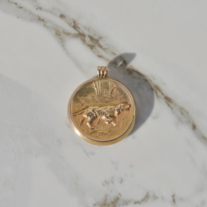 Antique Pointing Dog Pendant 14k