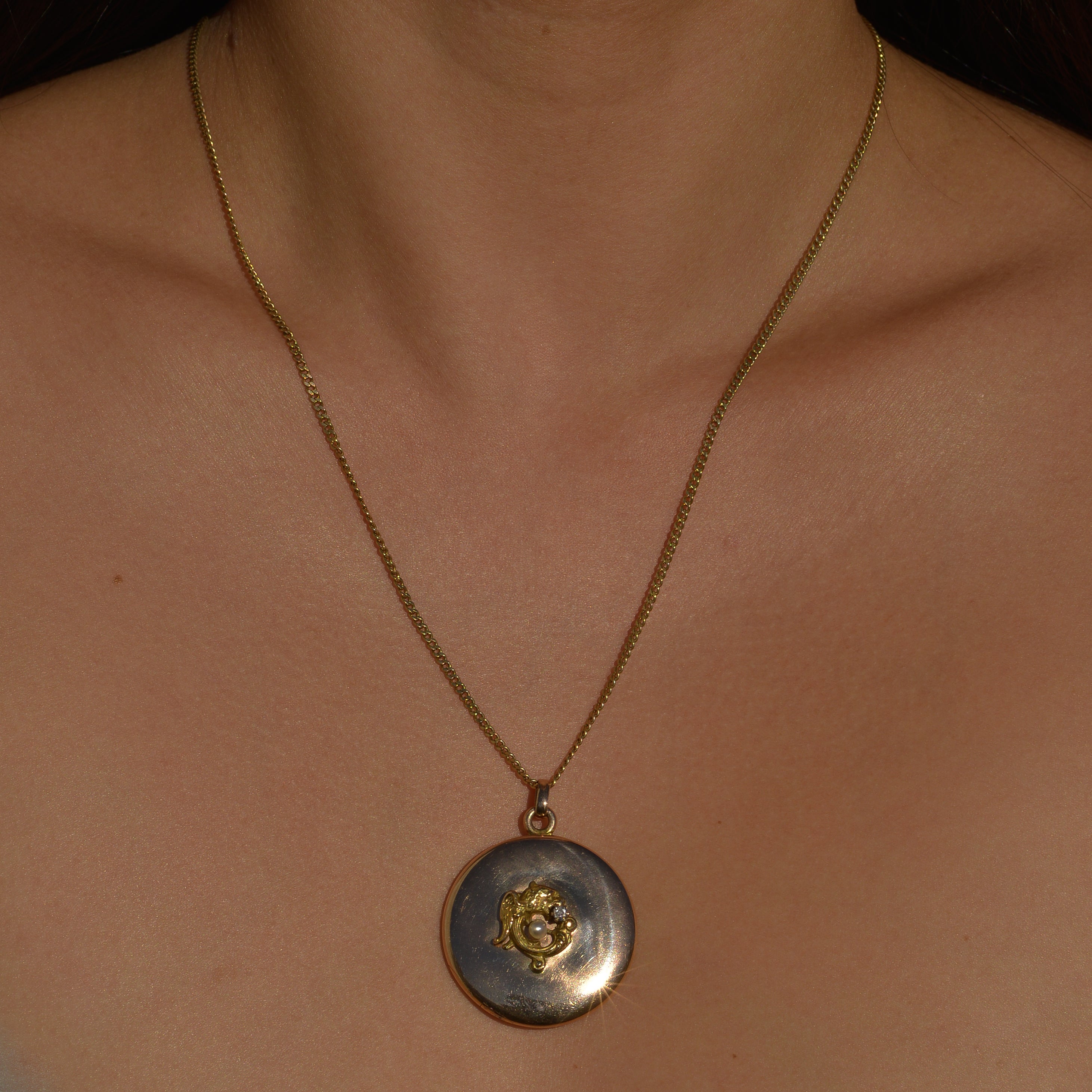 Antique Griffin Locket with Diamond and Pearl