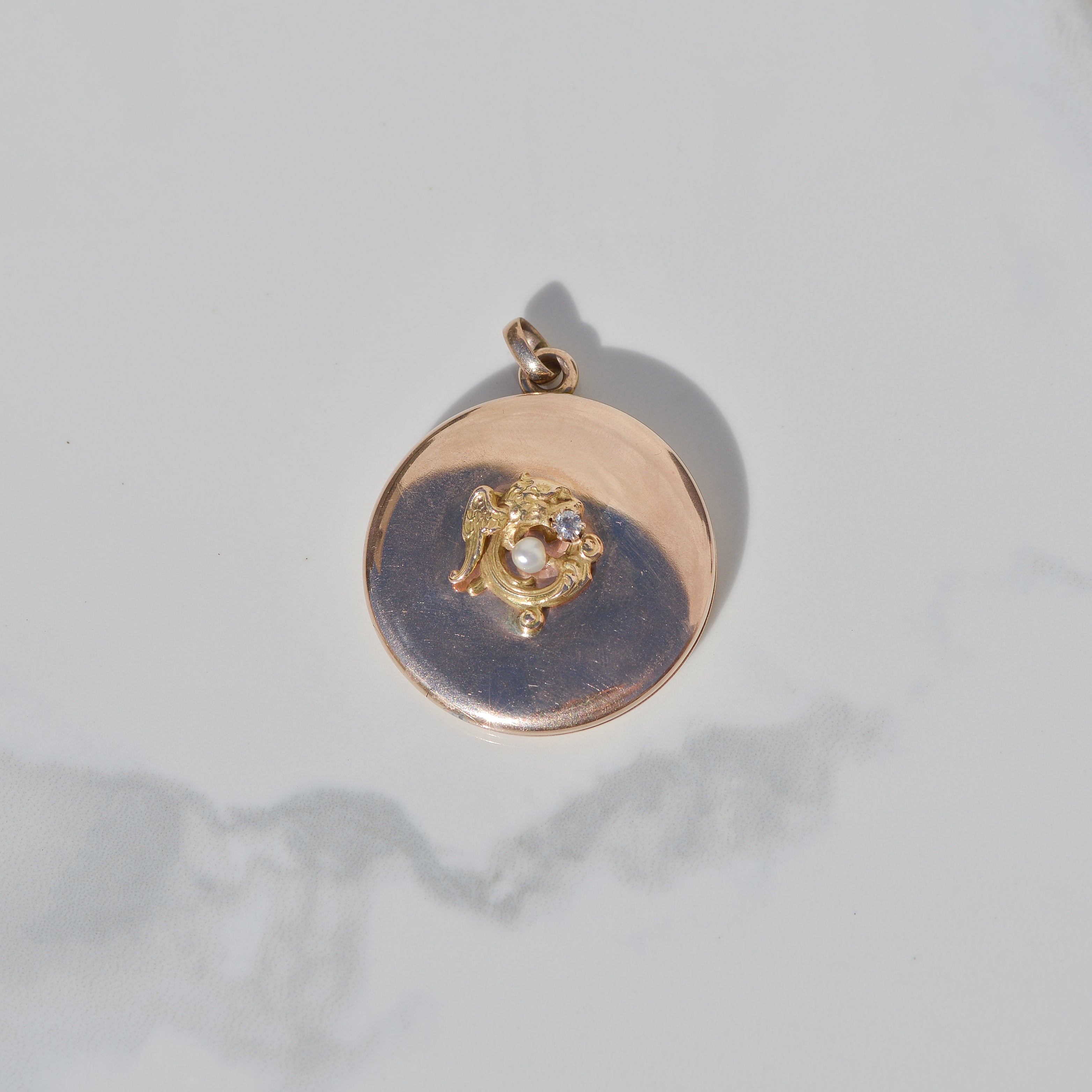 Antique Griffin Locket with Diamond and Pearl