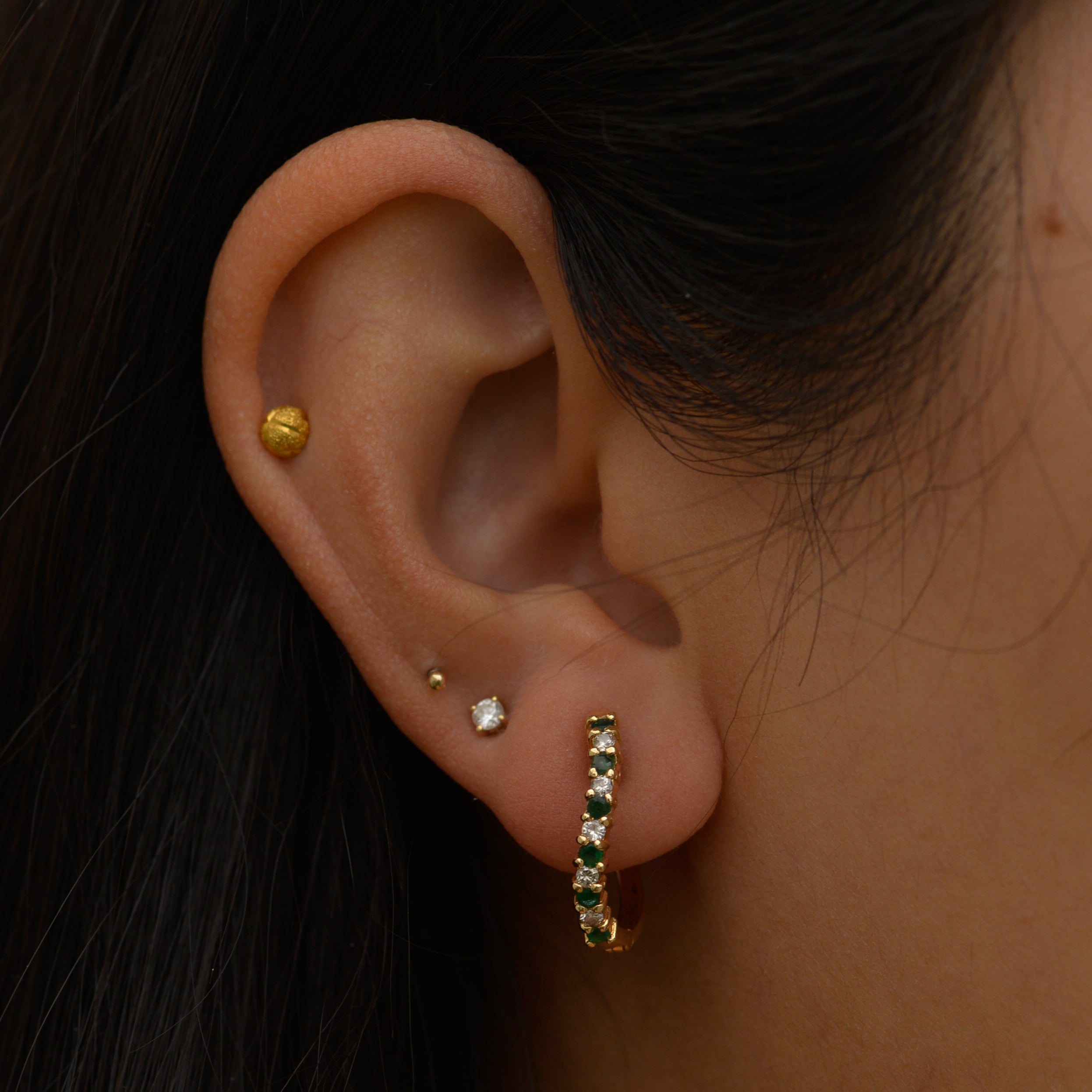 Vintage Emerald & Diamond Wavy Hoops